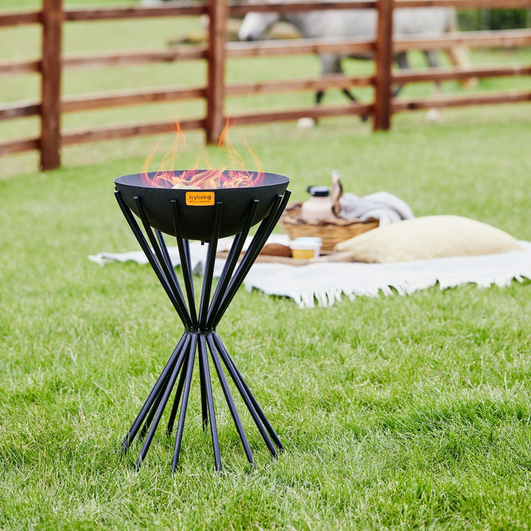 Outdoor Tall Metal Dakota Fire Pit in Black  Nicholas John Interiors