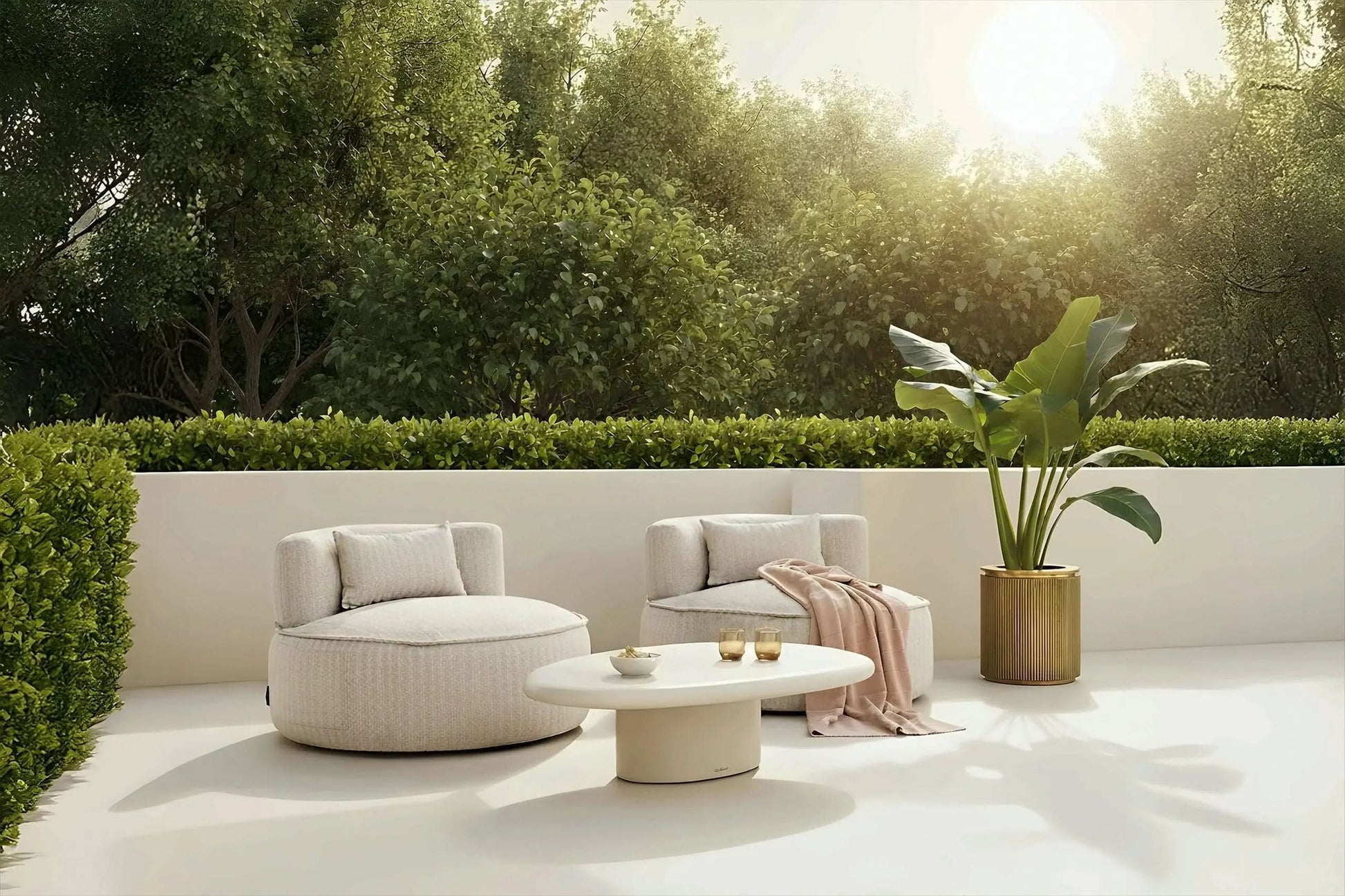 Outdoor coffee table Urban Bloom sandstone   Nicholas John Interiors
