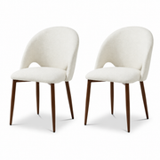 Berkeley Designs Argenta neutral boucle dining chairs set of 2 with cutout backs and walnut legs