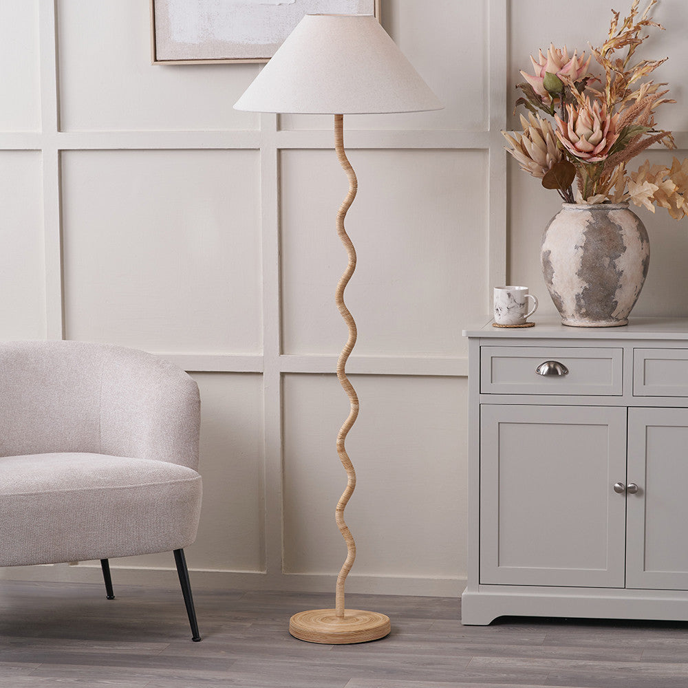 Palau Rattan Wave Floor Lamp Base  Nicholas John Interiors