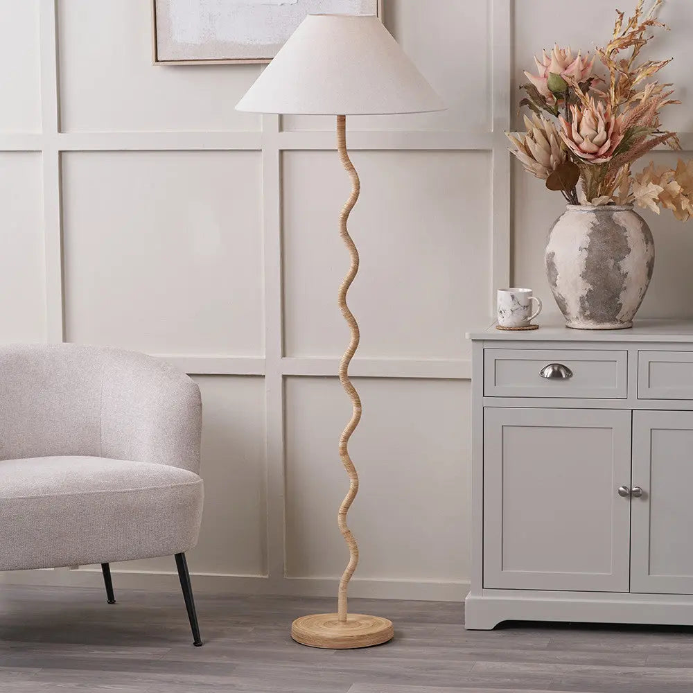 Palau Rattan Wave Floor Lamp Base  Nicholas John Interiors