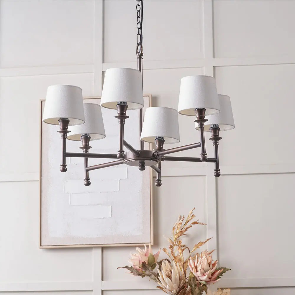 Piero Antique Bronze Metal 6 Arm Pendant   Nicholas John Interiors