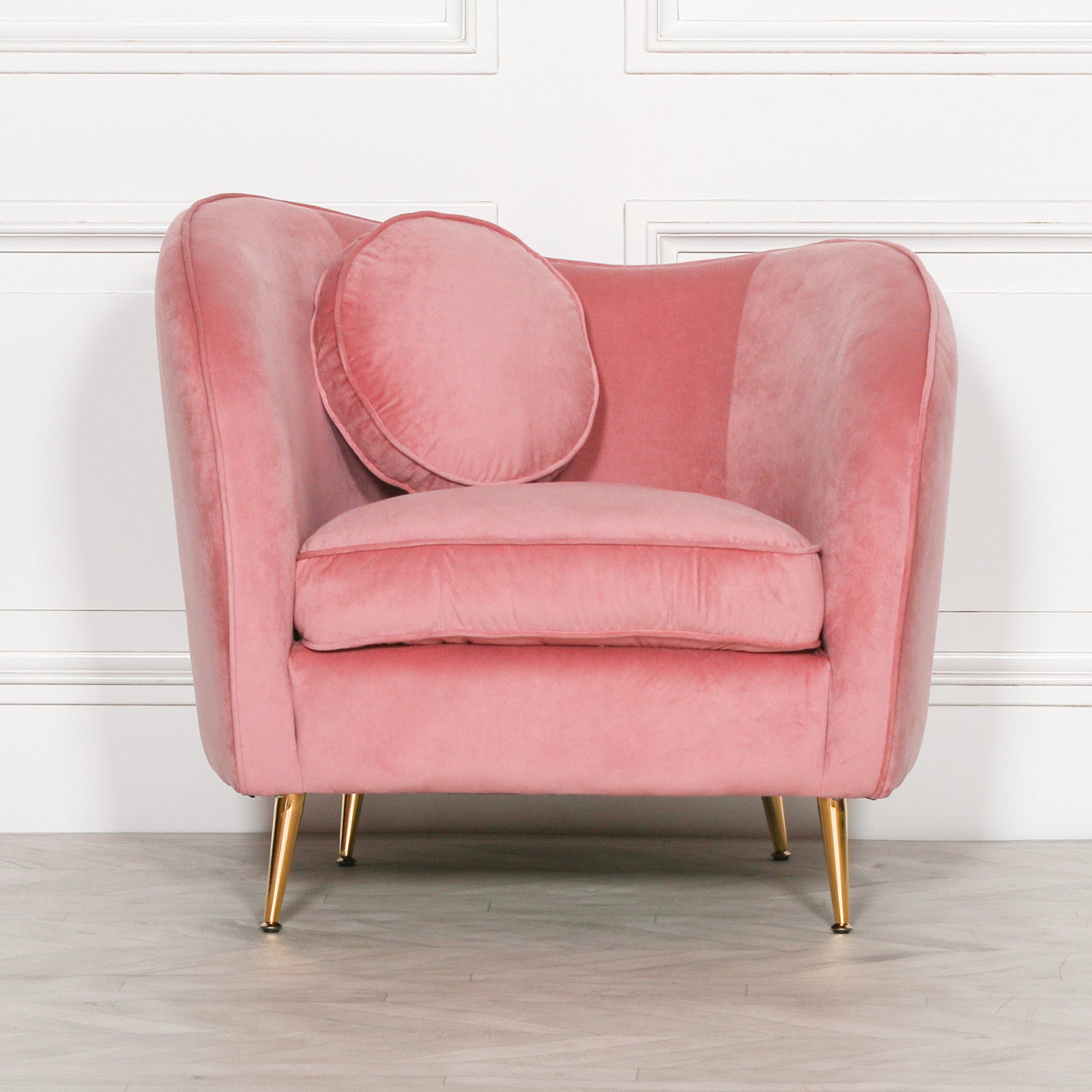 Pink Velvet Armchair with Cushion   Nicholas John Interiors