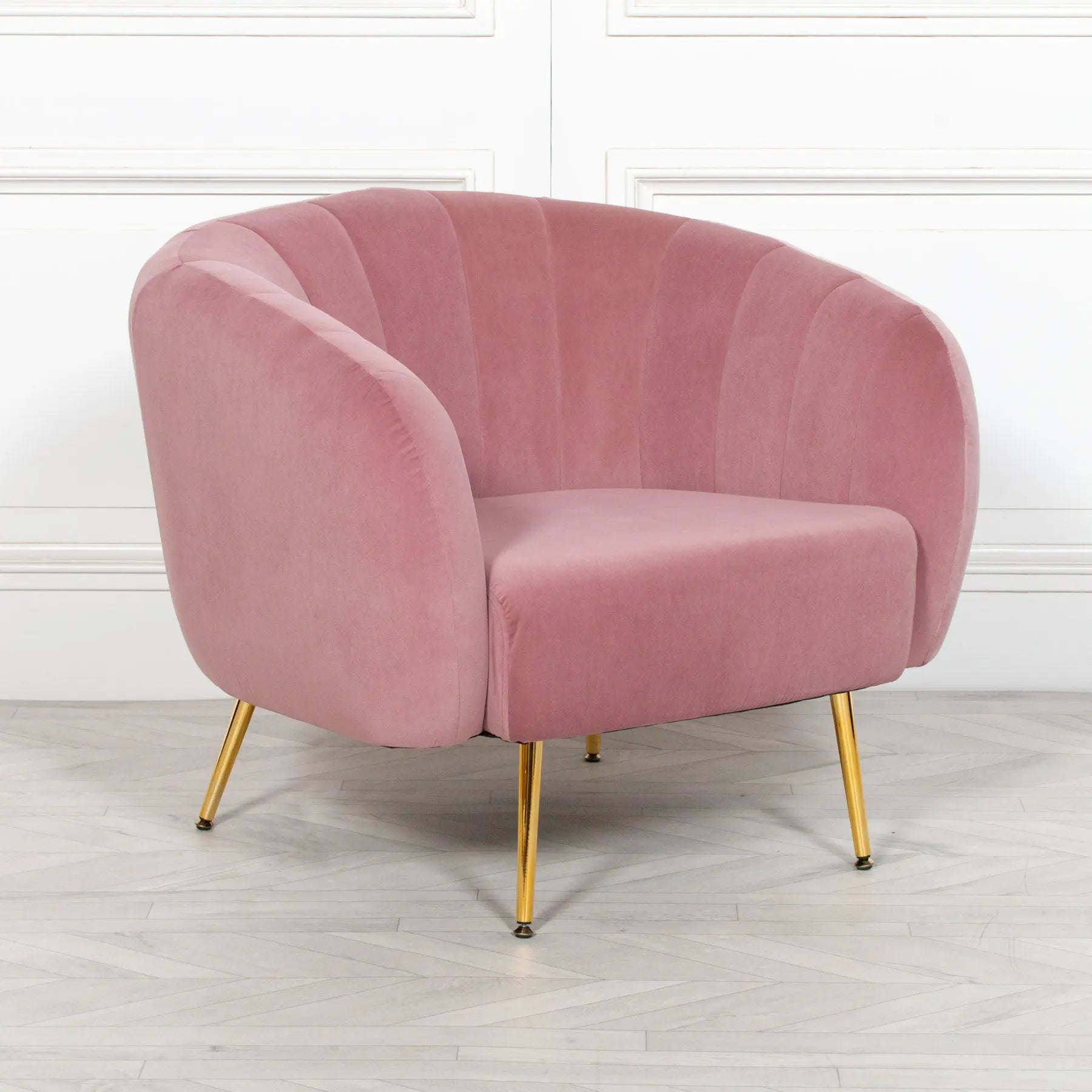 Pink Velvet Armchair with Gold Metal Legs   Nicholas John Interiors