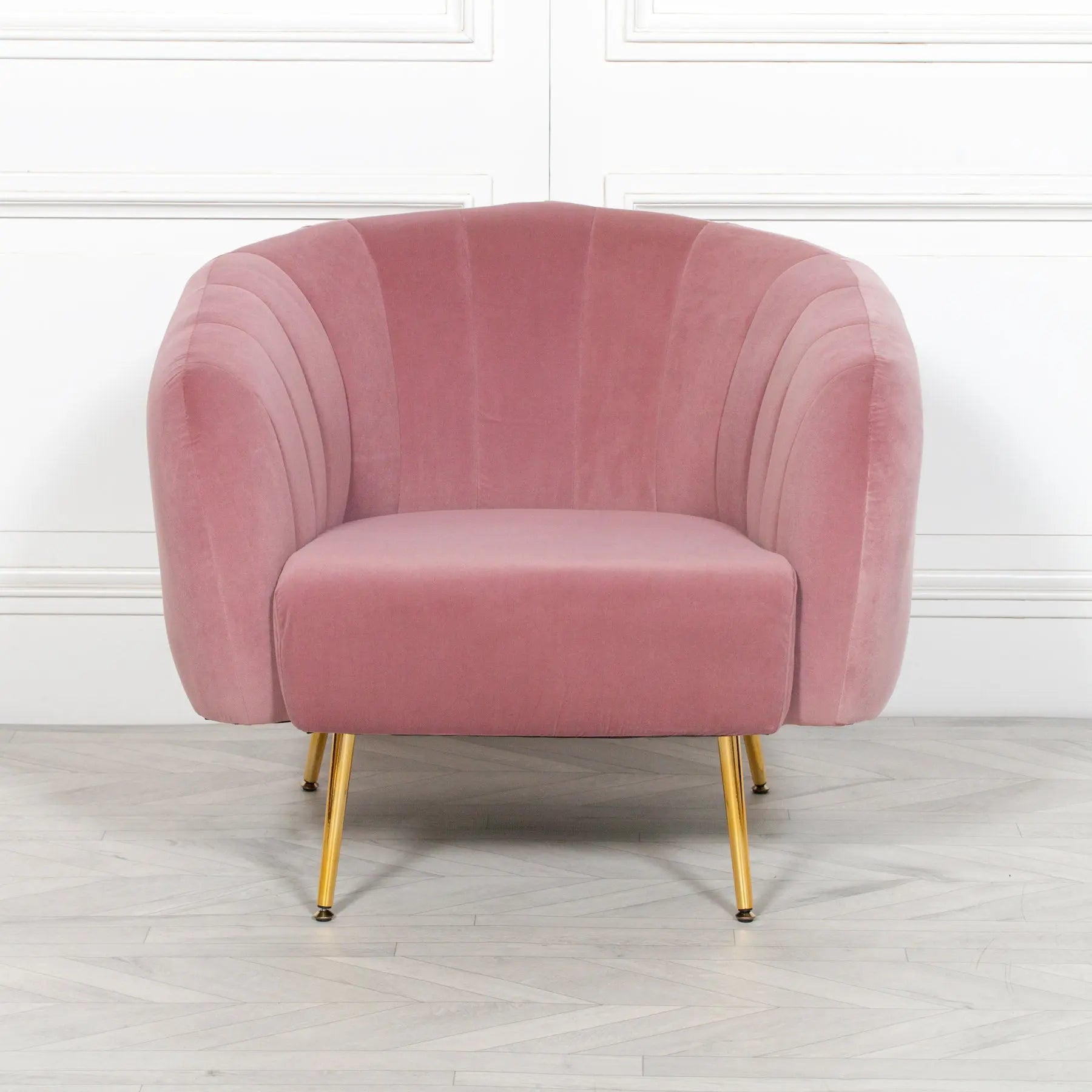 Pink Velvet Armchair with Gold Metal Legs   Nicholas John Interiors