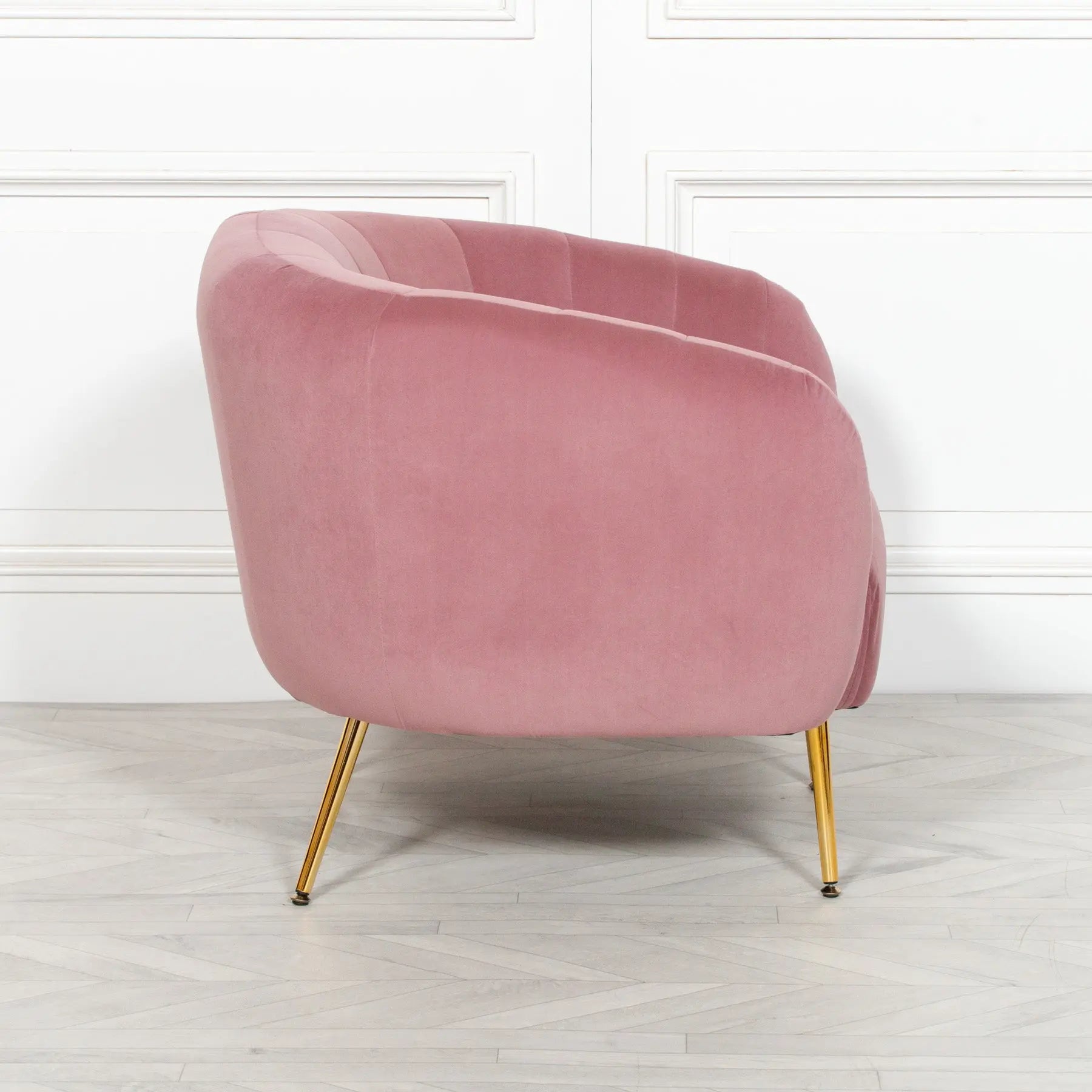 Pink Velvet Armchair with Gold Metal Legs   Nicholas John Interiors