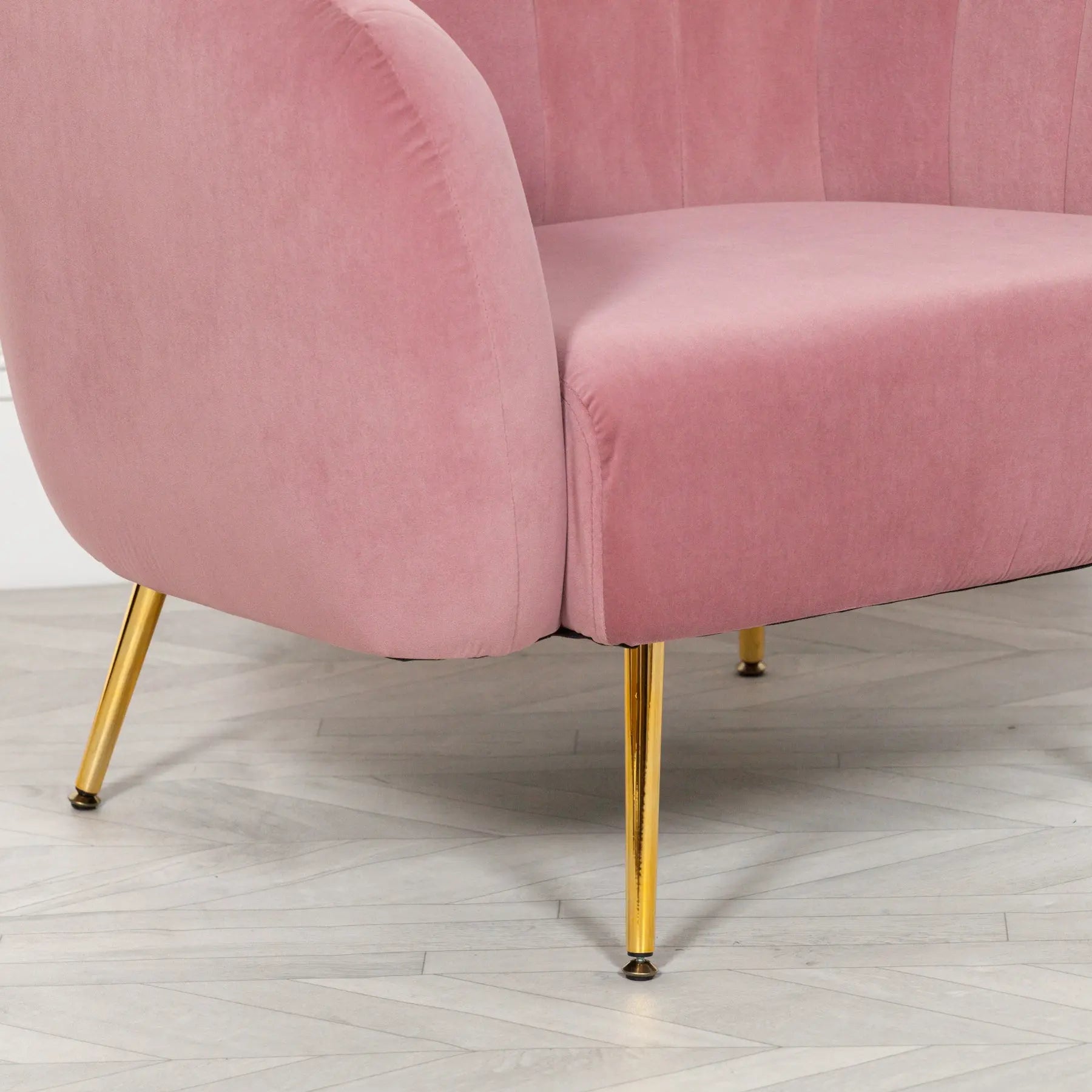 Pink Velvet Armchair with Gold Metal Legs   Nicholas John Interiors