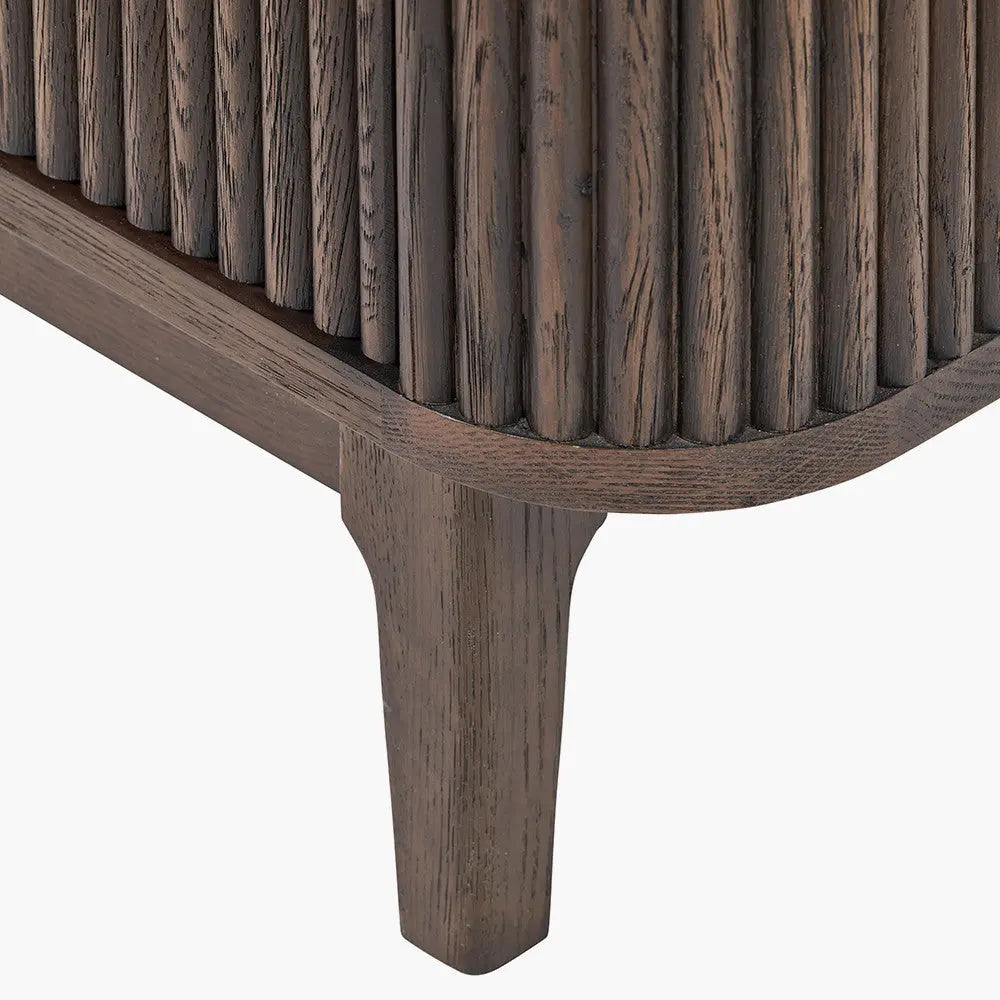 Raie Dark Brown Ribbed Oak and Pine Wood 2 Door Bar Cabinet   Nicholas John Interiors