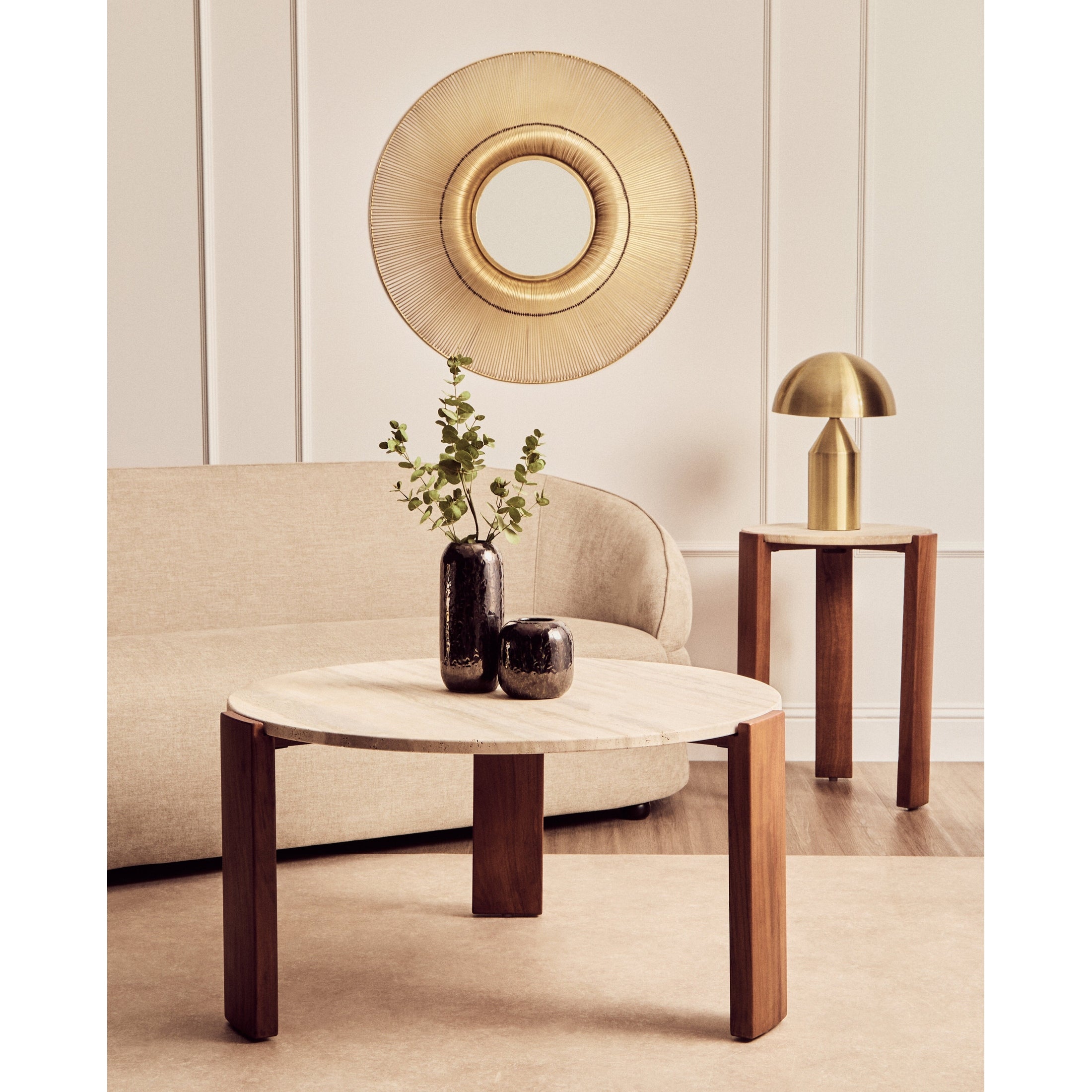 Ravello Round Travertine Top Large Coffee Table  Nicholas John Interiors