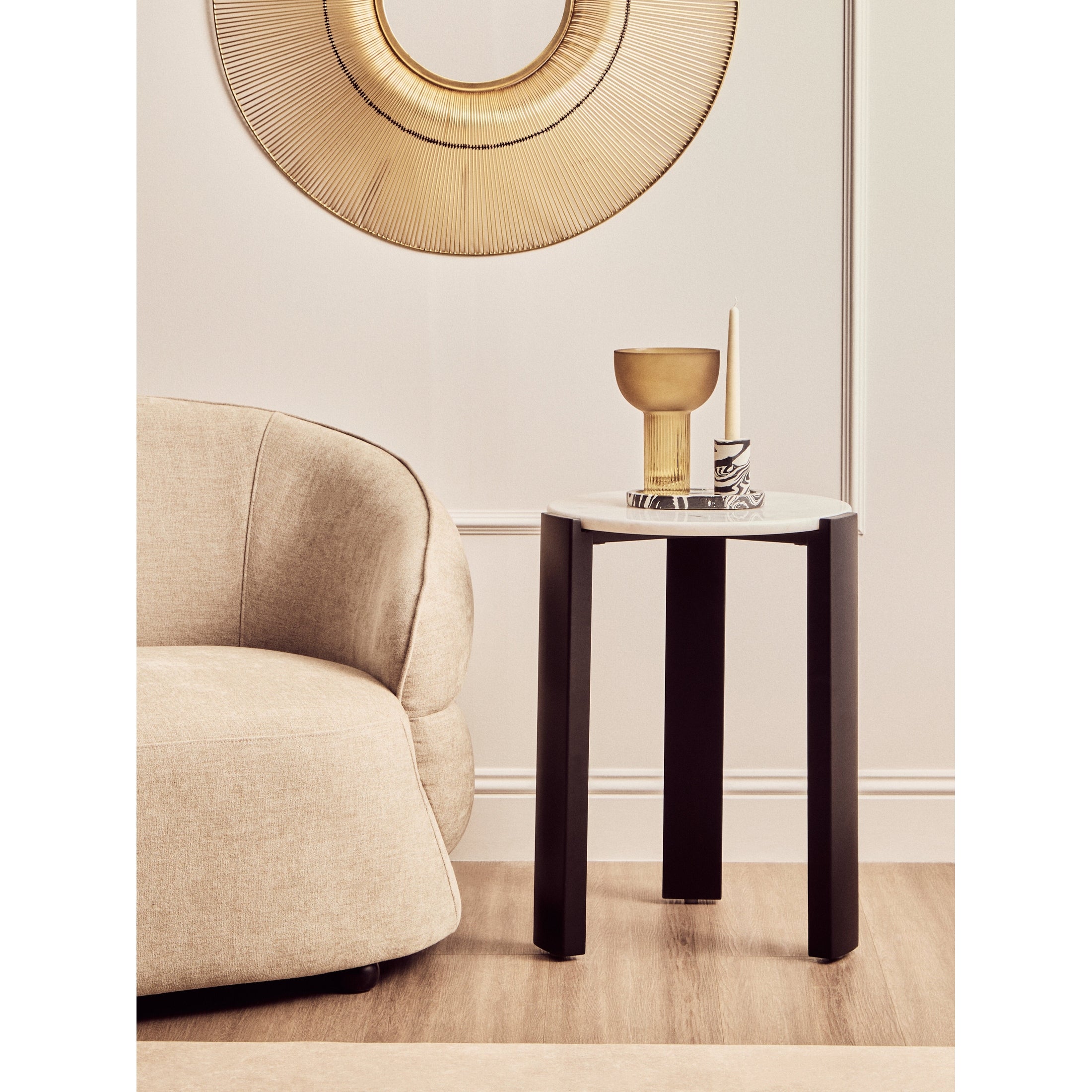 Ravello White Marble Top Round Side Table  Nicholas John Interiors