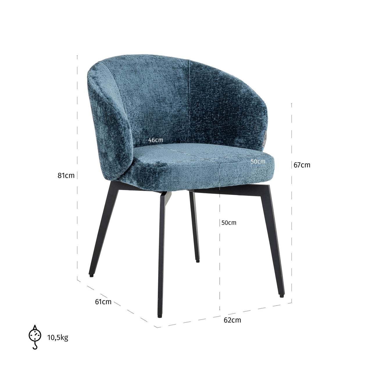 Richmond Interiors Amphara Dining Chair in Blue Chenille - Nicholas John Interiors