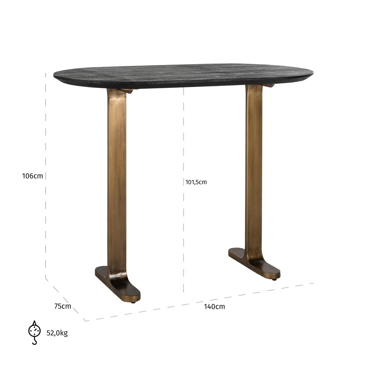 Richmond Interiors Revelin 140cm Bar Table in Black/Gold