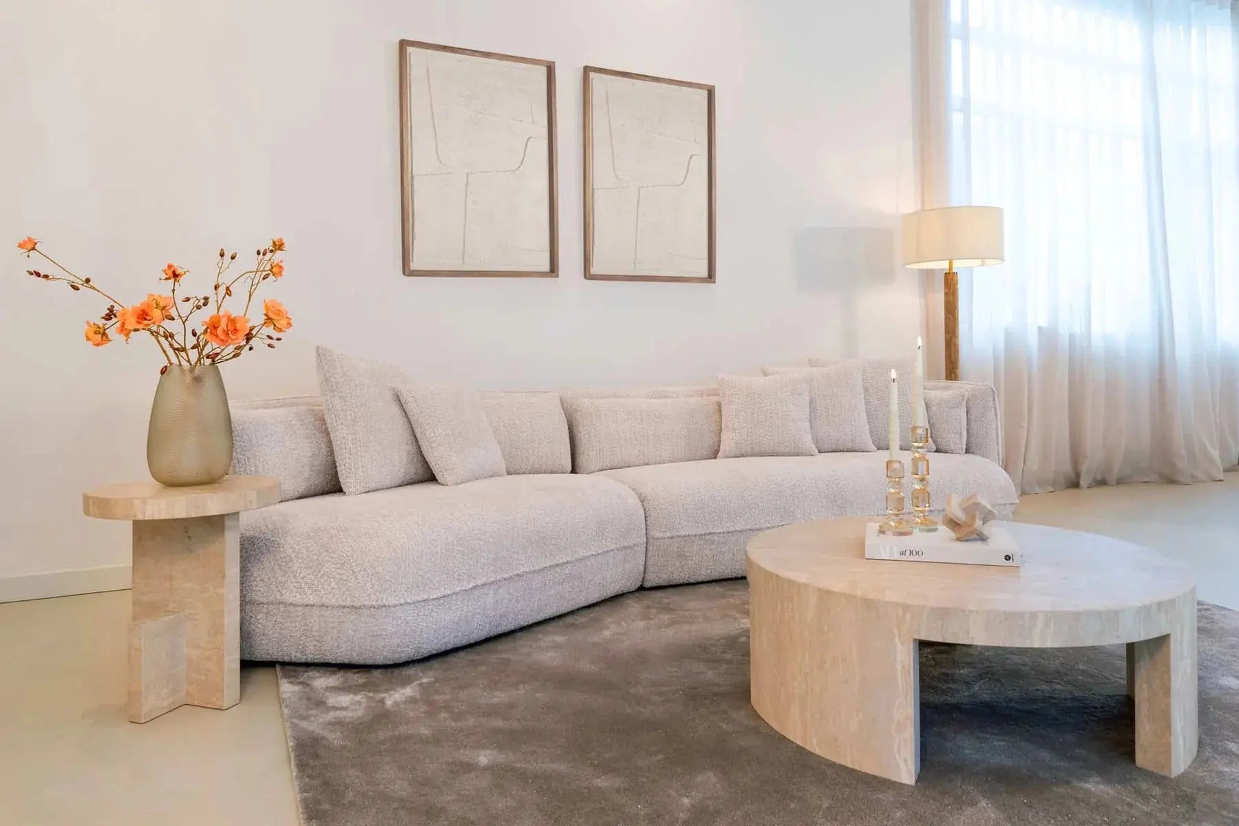 Richmond Interiors Biltmore End Table in Beige Travertine   Nicholas John Interiors