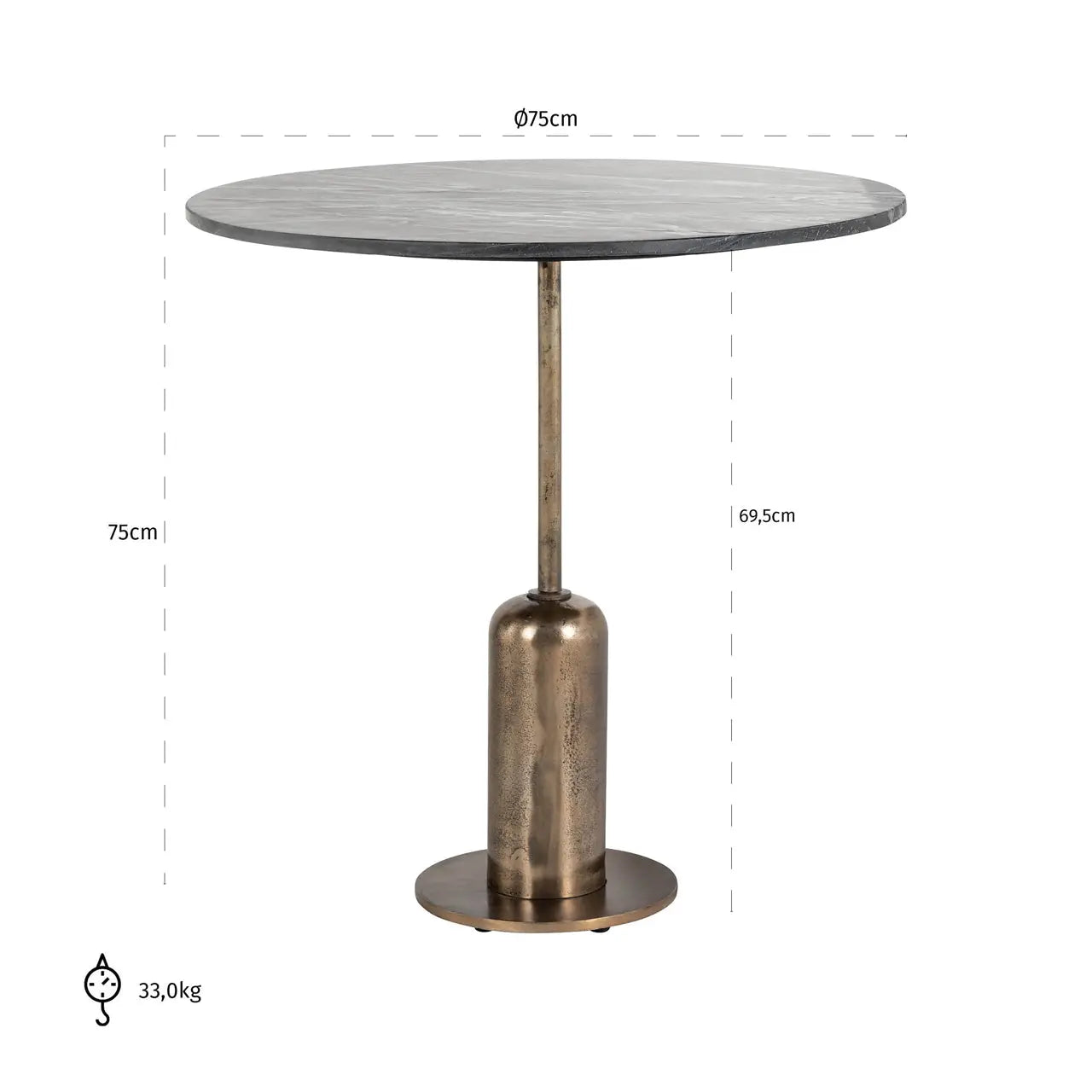Richmond Interiors Logan 75cm Bistro Table in Black/Gold