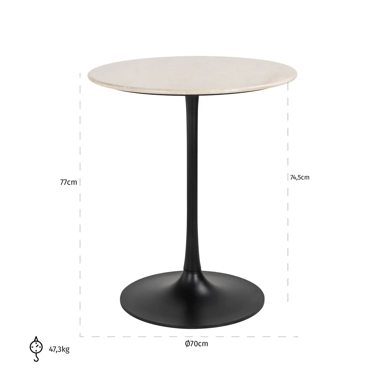 Richmond Interiors Tavolo 70cm Round Bistro Table in Beige