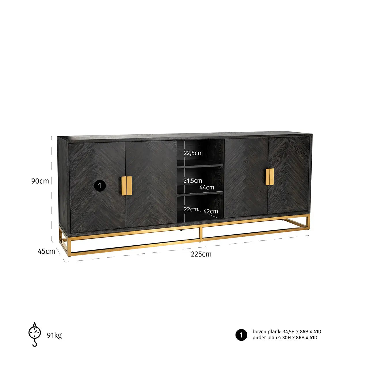 Richmond Interiors Blackbone Gold 4 Door Sideboard   Nicholas John Interiors