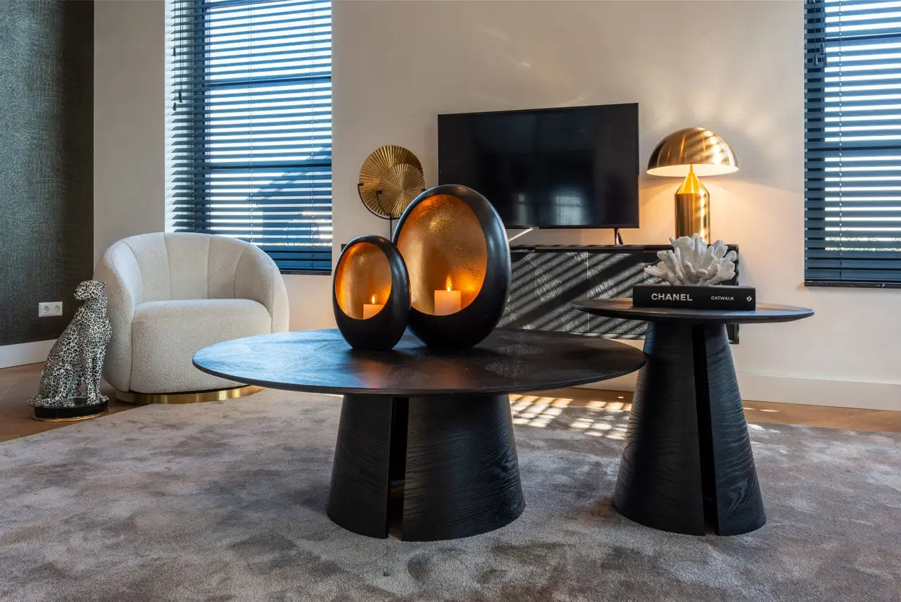 Richmond Interiors Blax Round Black Oak Veneer Coffee Table – 110 cm  Nicholas John Interiors