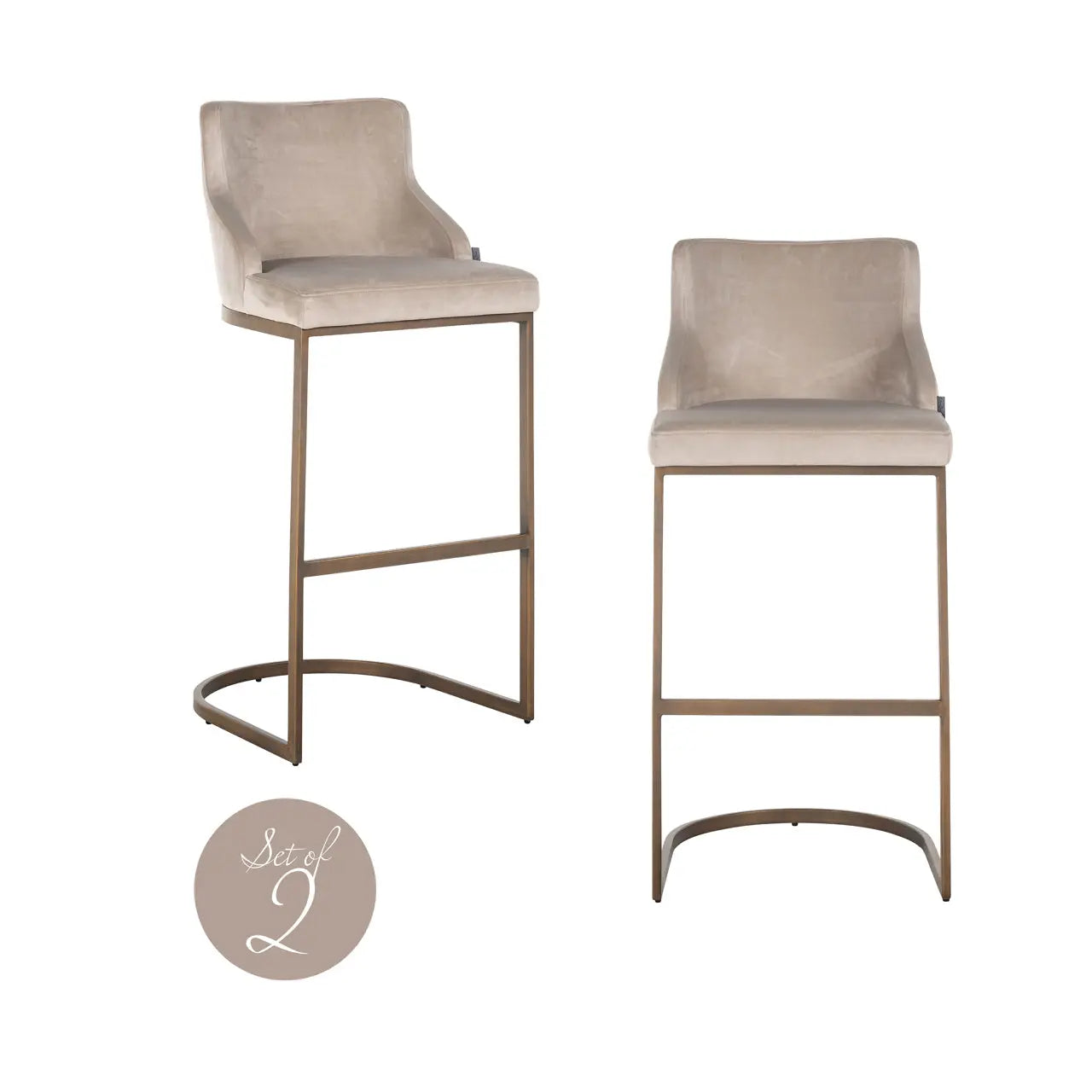 Richmond Interiors Bolton Bar Stool in Khaki Velvet and Brushed Gold (Set of 2)   Nicholas John Interiors