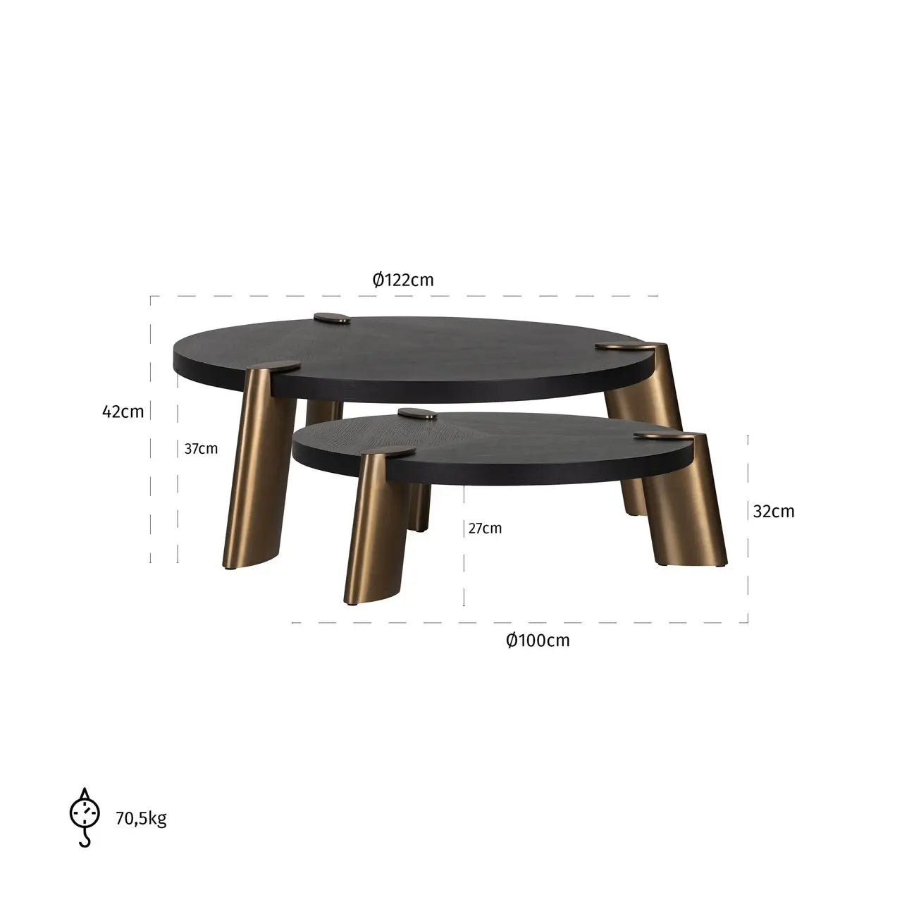 Richmond Interiors Brody Charcoal Coffee Table Set – Black Oak & Gold Nesting Tables   Nicholas John Interiors