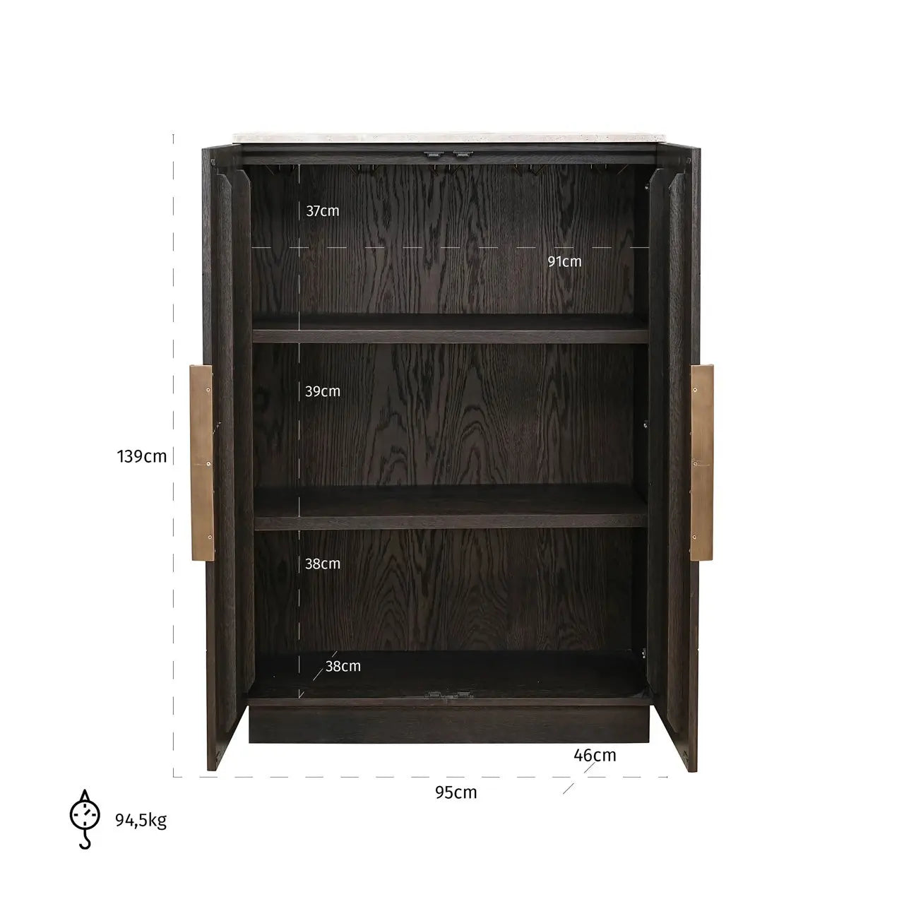 Richmond Interiors Claremont 2 Door Storage Cabinet – Brown Oak Veneer with Stone Top   Nicholas John Interiors