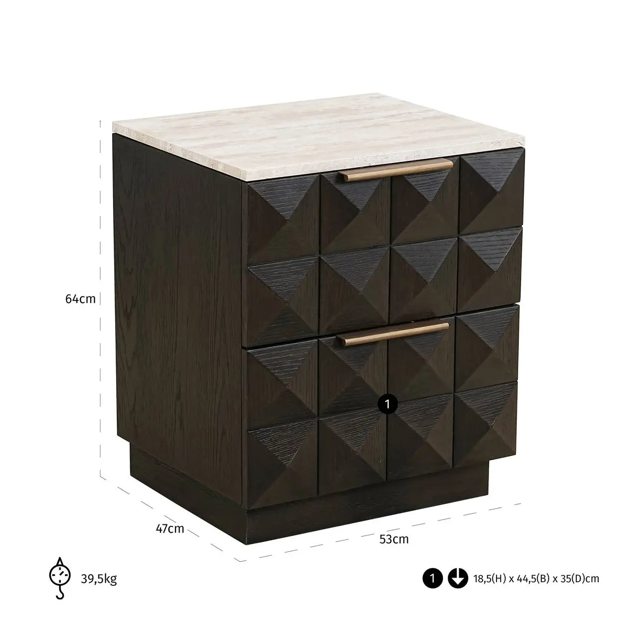 Richmond Interiors Claremont 2-Drawers Bedside in Brown   Nicholas John Interiors