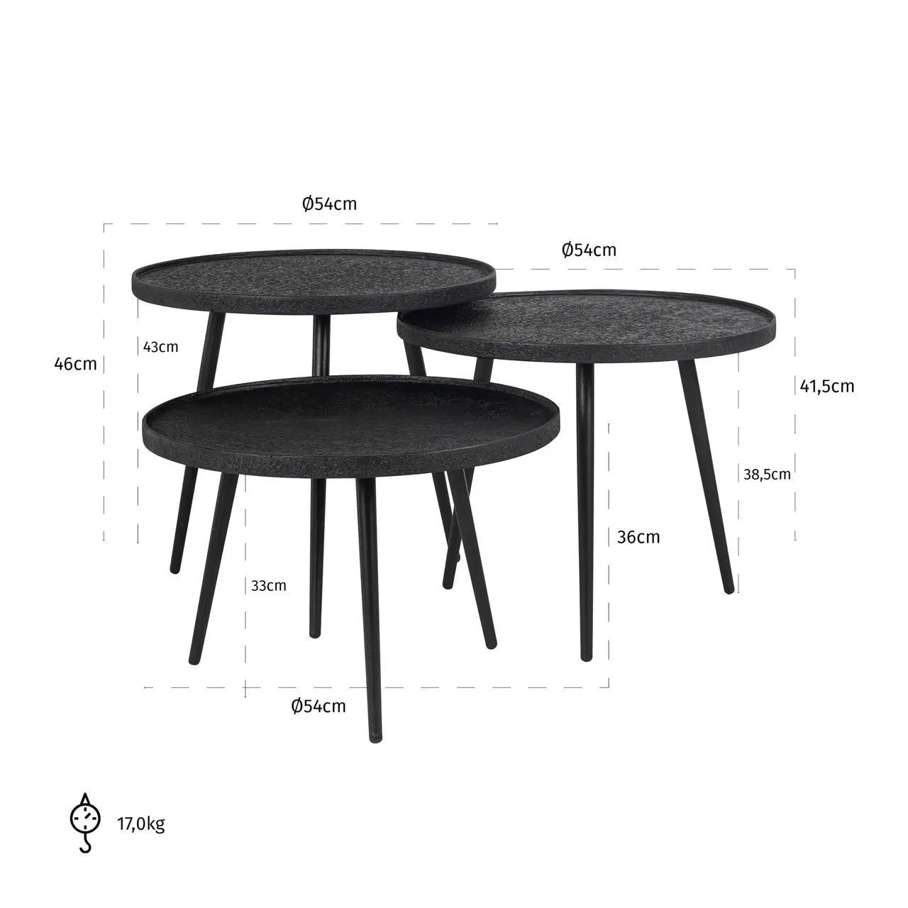 Richmond Interiors Oxford Set of 3 Coffee Table in Black