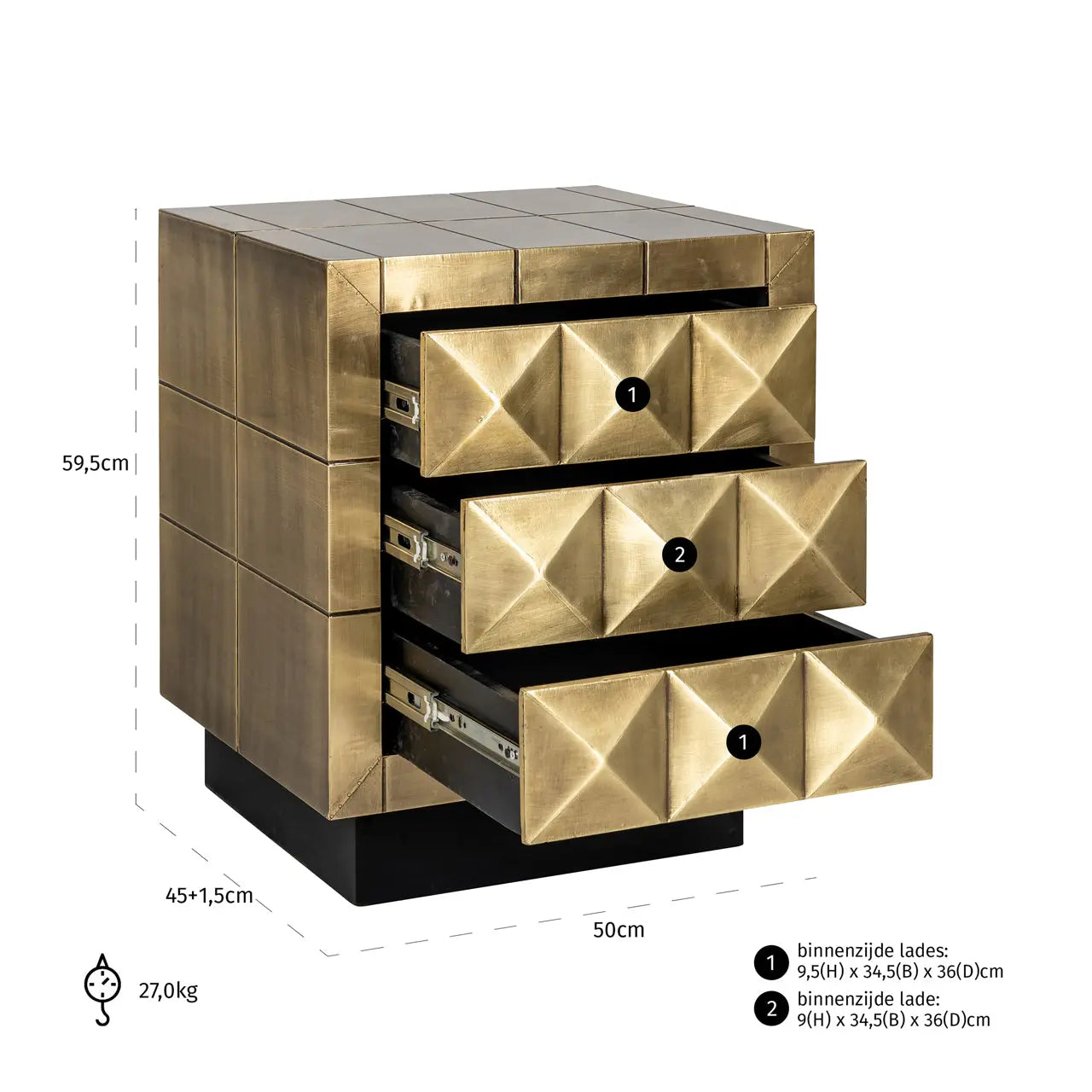 Richmond Interiors Collada 3-Drawers Cabinet in Brushed Gold  Nicholas John Interiors