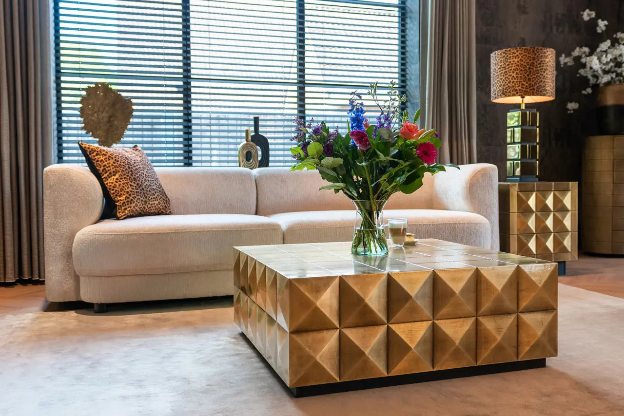 Richmond Interiors Collada Coffee Table in Brushed Gold with Glass Top  Nicholas John Interiors