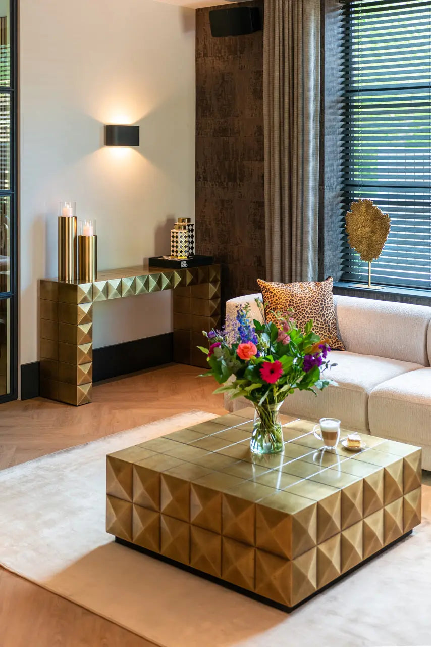 Richmond Interiors Collada Coffee Table in Brushed Gold with Glass Top  Nicholas John Interiors