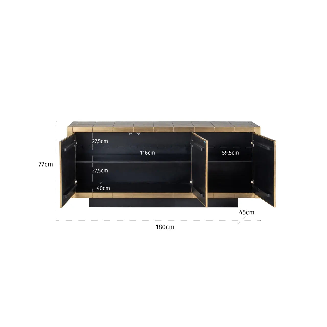 Richmond Interiors Collada Sideboard – 3 Doors, Brushed Gold   Nicholas John Interiors