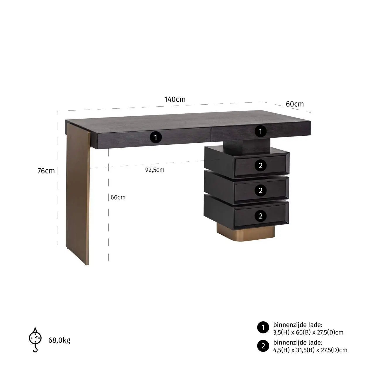 Richmond Interiors Connar 5 Drawer Desk in Charcoal   Nicholas John Interiors