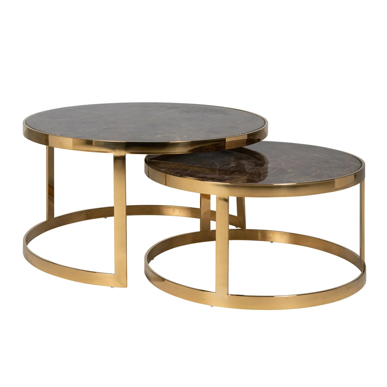 Richmond Interiors Conrad Set of 2 Coffee Tables in Gold  Nicholas John Interiors