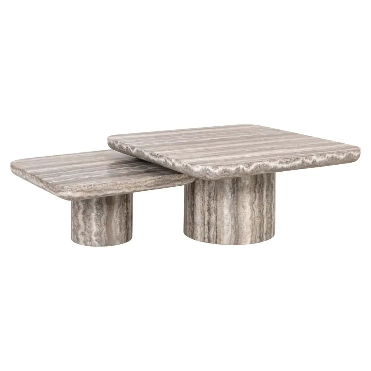 Richmond Interiors Denizly Set of 2 Coffee Table in Grey Faux Travertine   Nicholas John Interiors