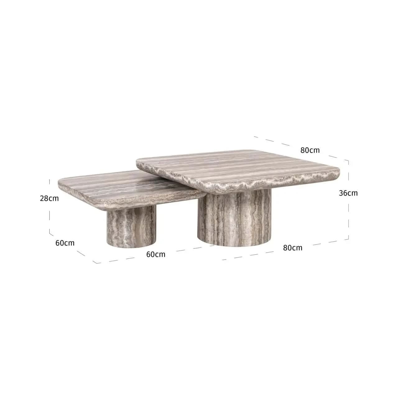 Richmond Interiors Denizly Set of 2 Coffee Table in Grey Faux Travertine   Nicholas John Interiors