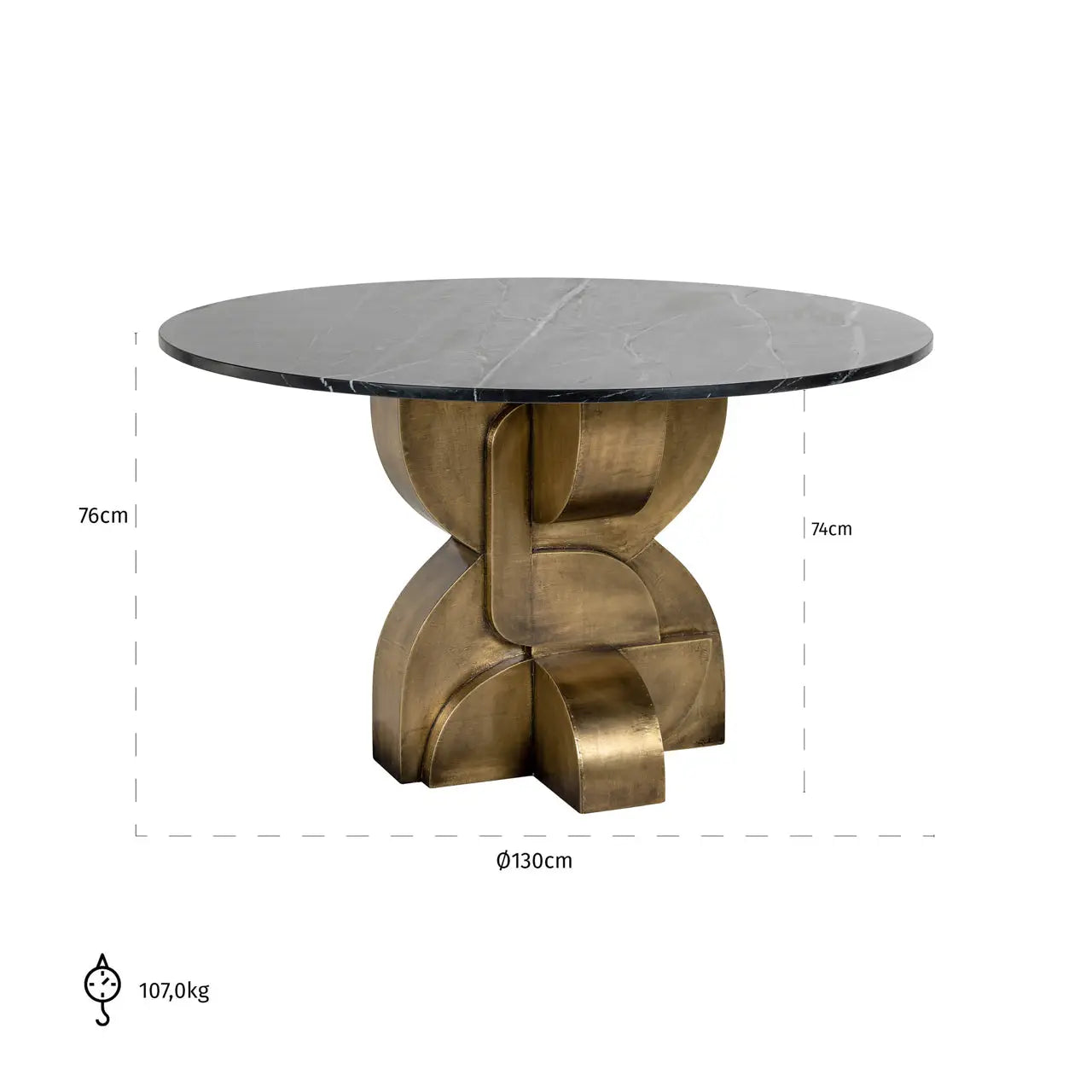 Richmond Interiors Maddox 130cm Dining Table in Black/Gold