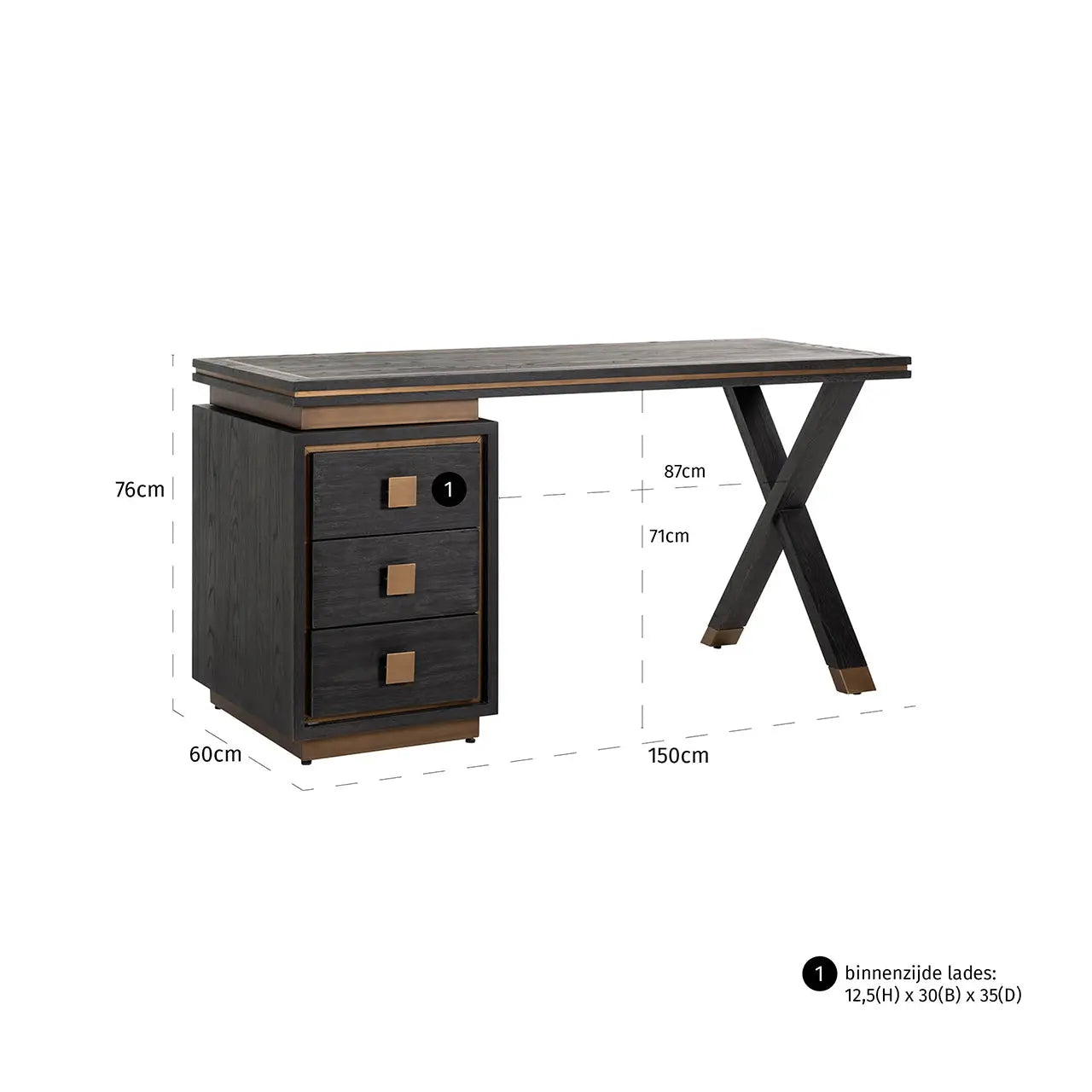 Richmond Interiors Hunter Black Rustic 3 Drawer Desk   Nicholas John Interiors