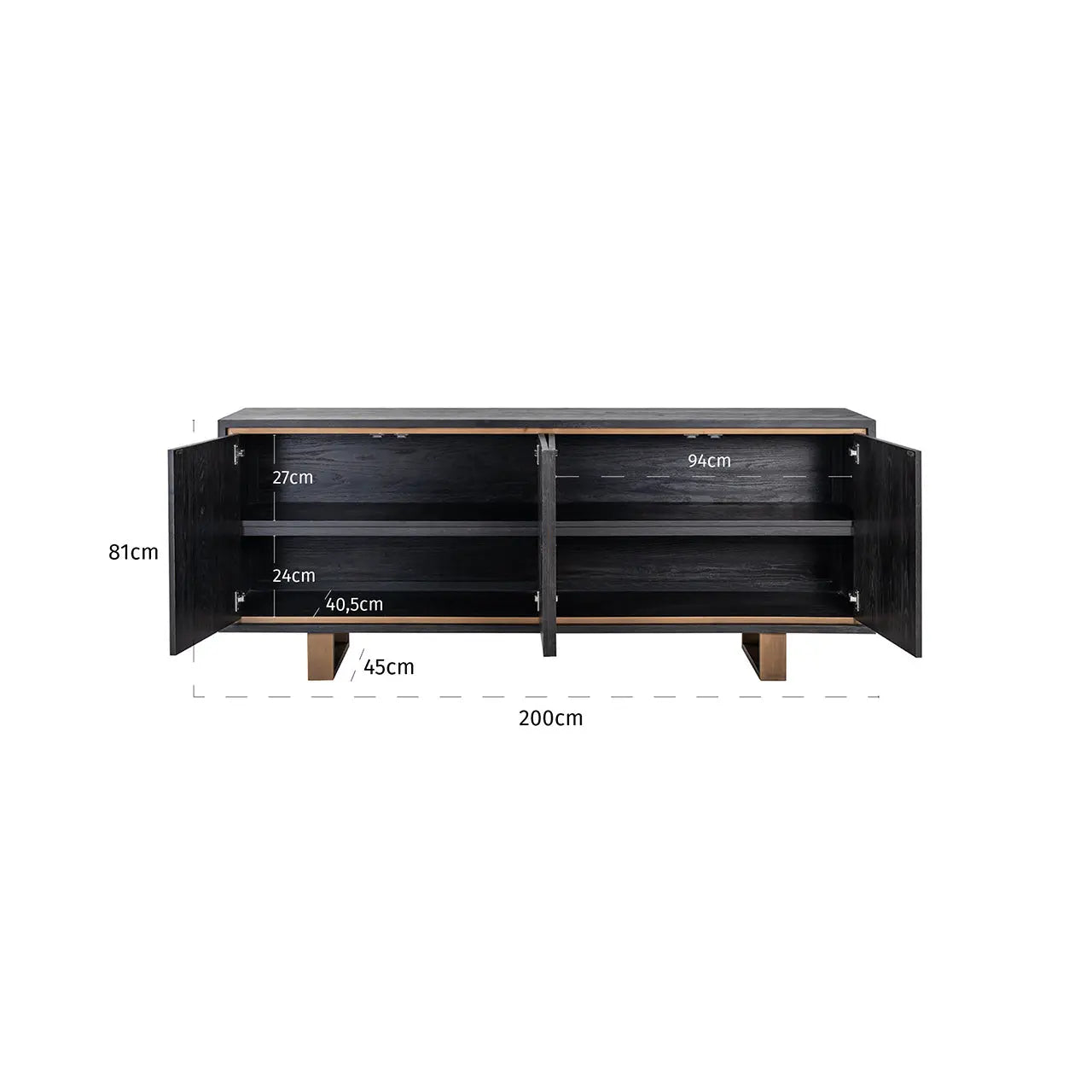 Richmond Interiors Hunter Black Rustic 4 Door Sideboard   Nicholas John Interiors