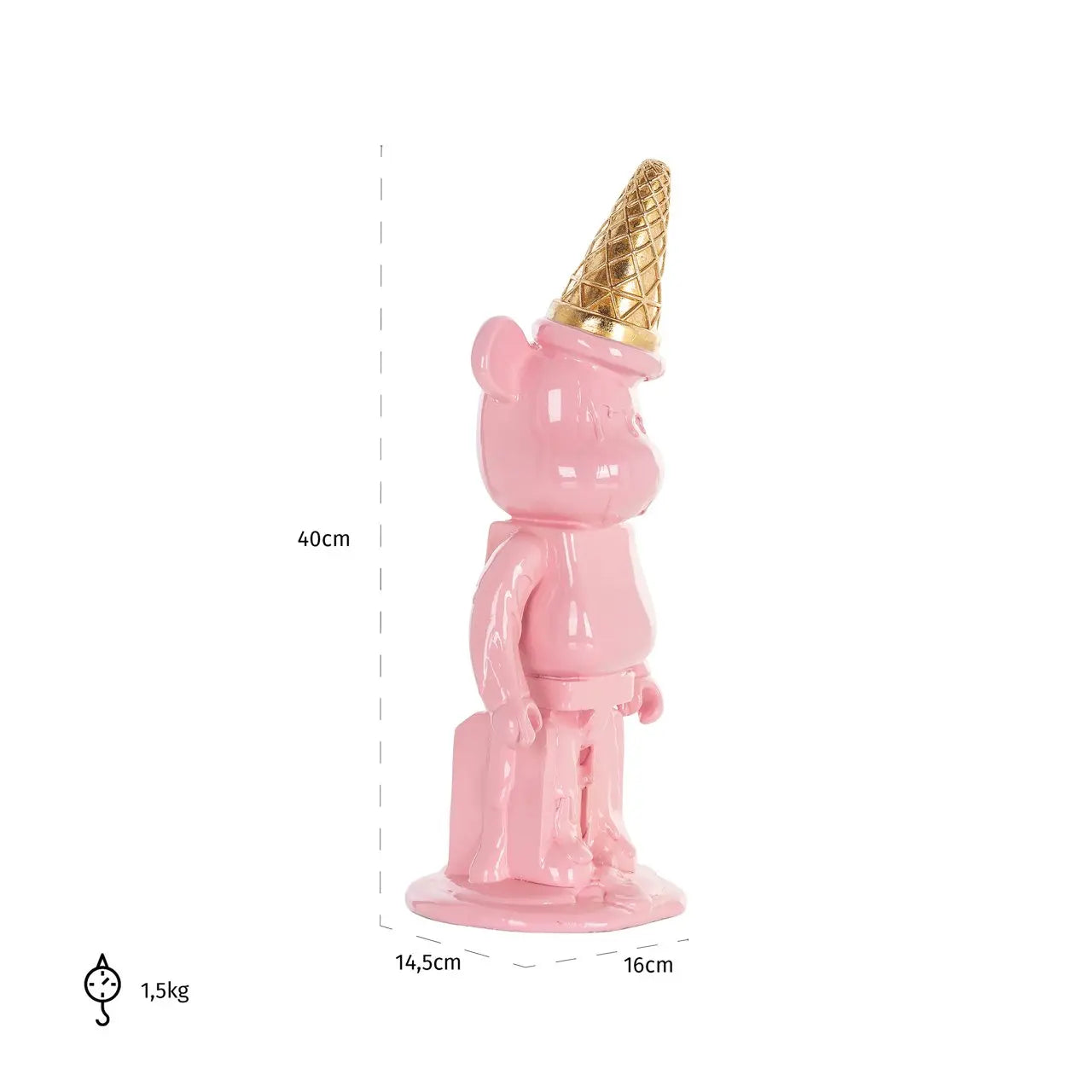 Richmond Interiors Ice Bear Decorative Object – Pink Sculpture with Gold Cone   Nicholas John Interiors
