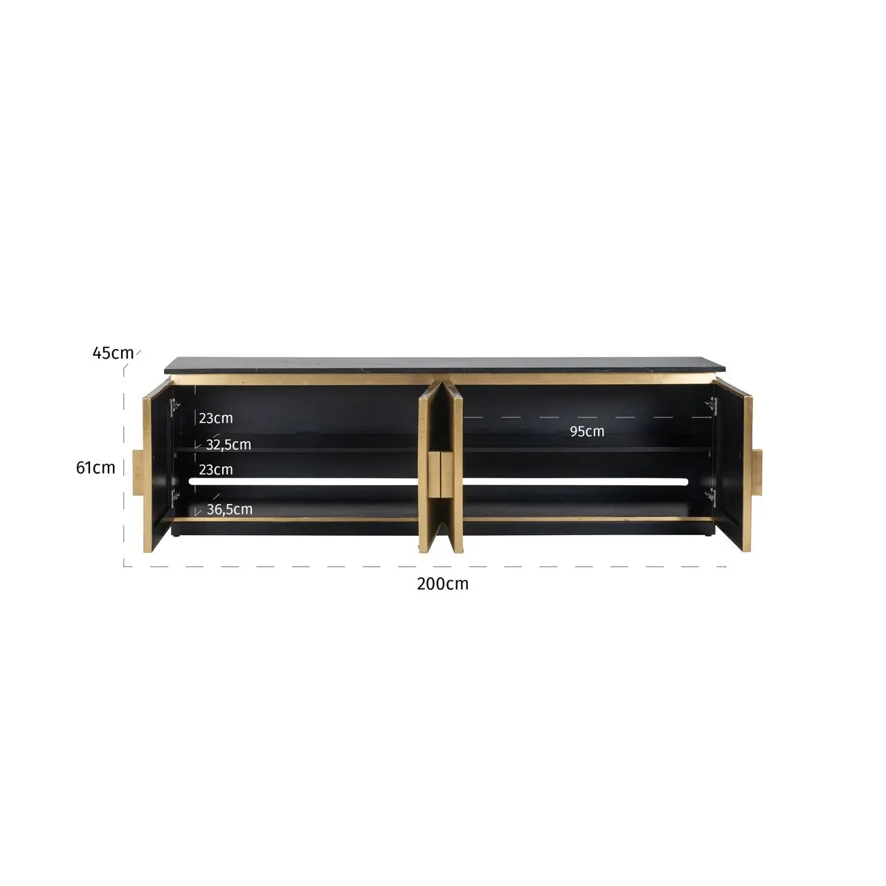 Richmond Interiors Ironville 4 Door Media Unit – Black Marble & Gold Finish   Nicholas John Interiors