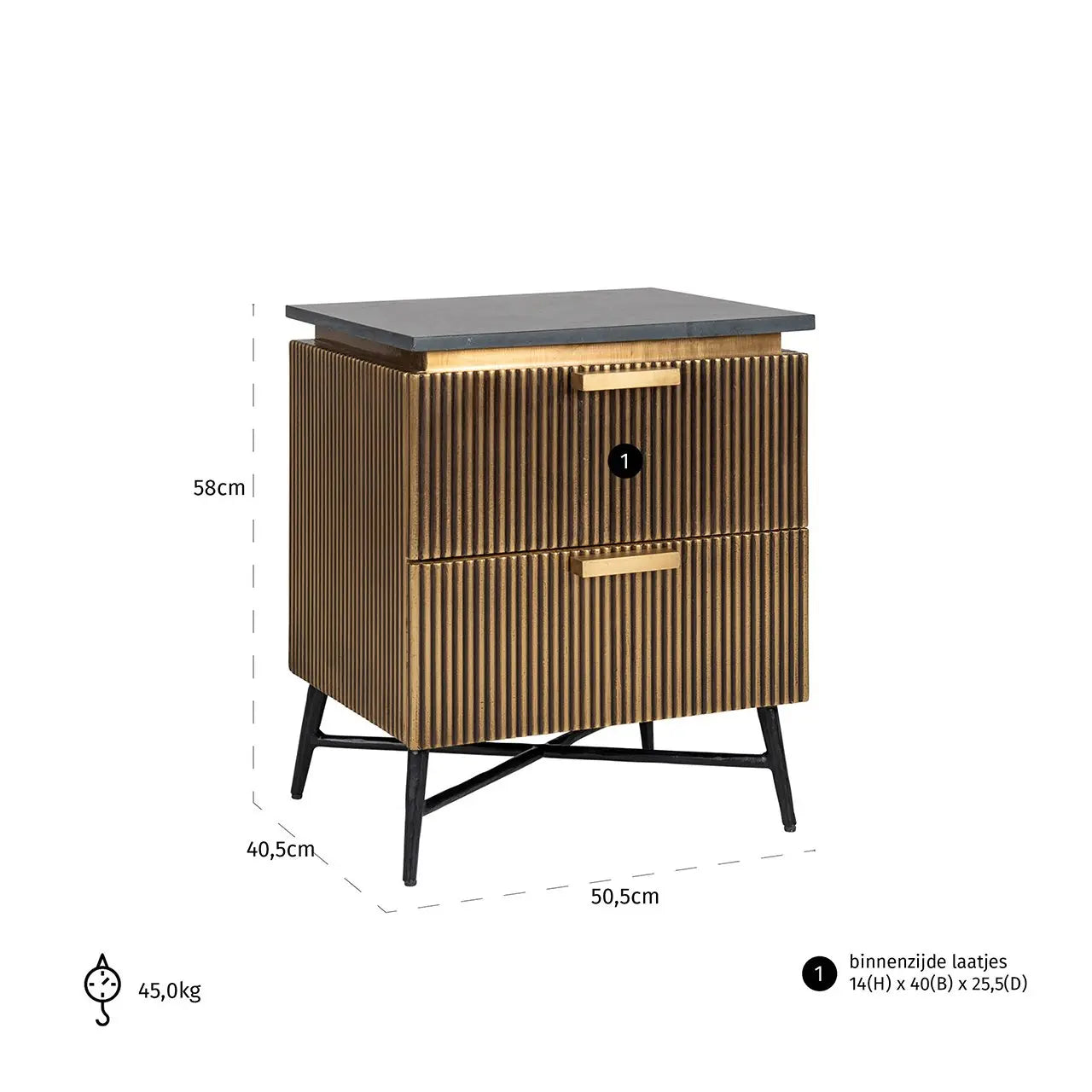 Richmond Interiors Ironville Bedside Cabinet – Black Marble & Brass   Nicholas John Interiors