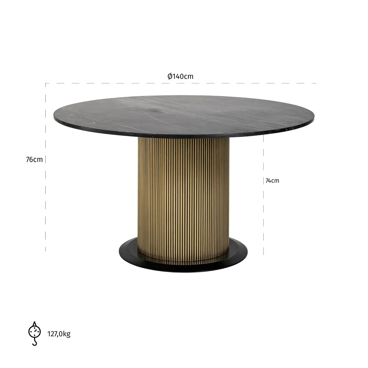 Richmond Interiors Ironville Dining Table – 140cm Black Marble & Brass   Nicholas John Interiors