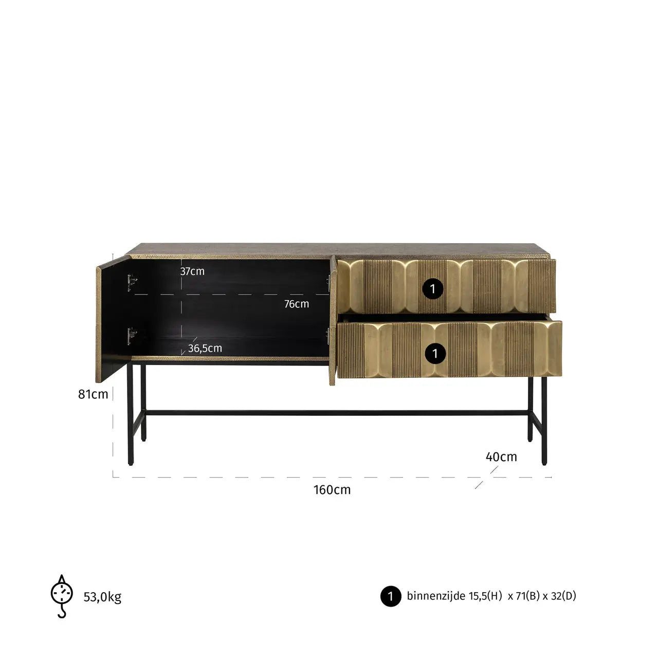 Richmond Interiors Jaxx 2 Door 2 Drawer Sideboard in Black/Gold   Nicholas John Interiors