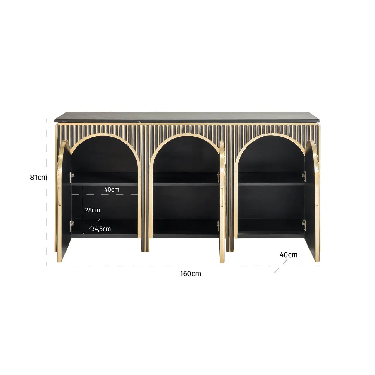 Richmond Interiors Les Arcs 3-Door Sideboard in Brushed Gold  Nicholas John Interiors