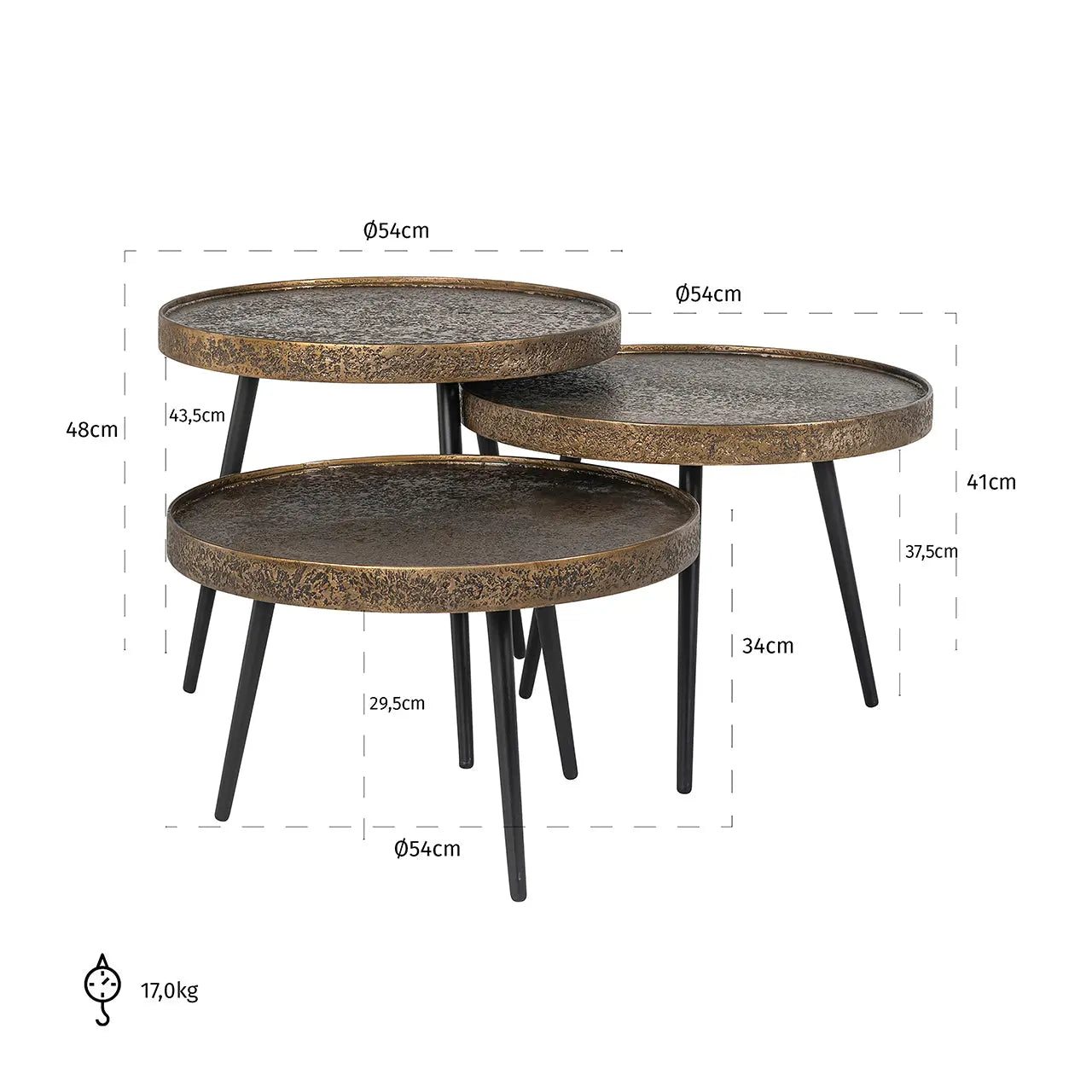 Richmond Interiors Luton Set of 3 Coffee Table in Black/Gold