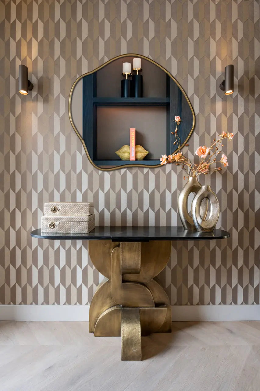 Richmond Interiors Maddox Console Table in Black/Gold   Nicholas John Interiors