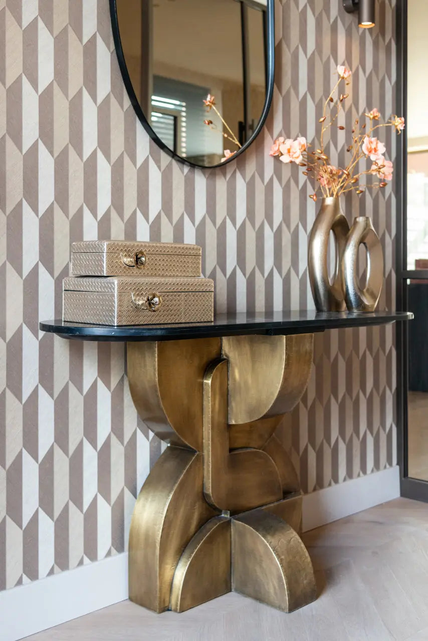 Richmond Interiors Maddox Console Table in Black/Gold   Nicholas John Interiors