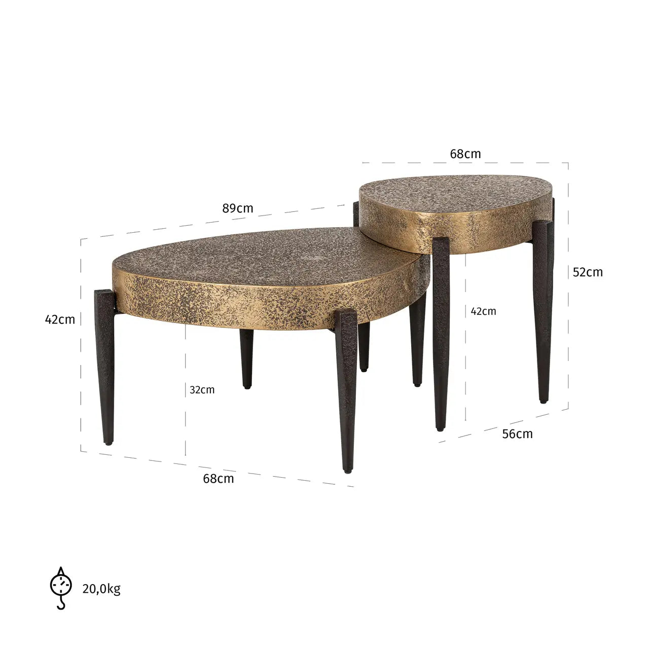 Richmond Interiors Marquee Set of 2 Coffee Table in Black/Gold
