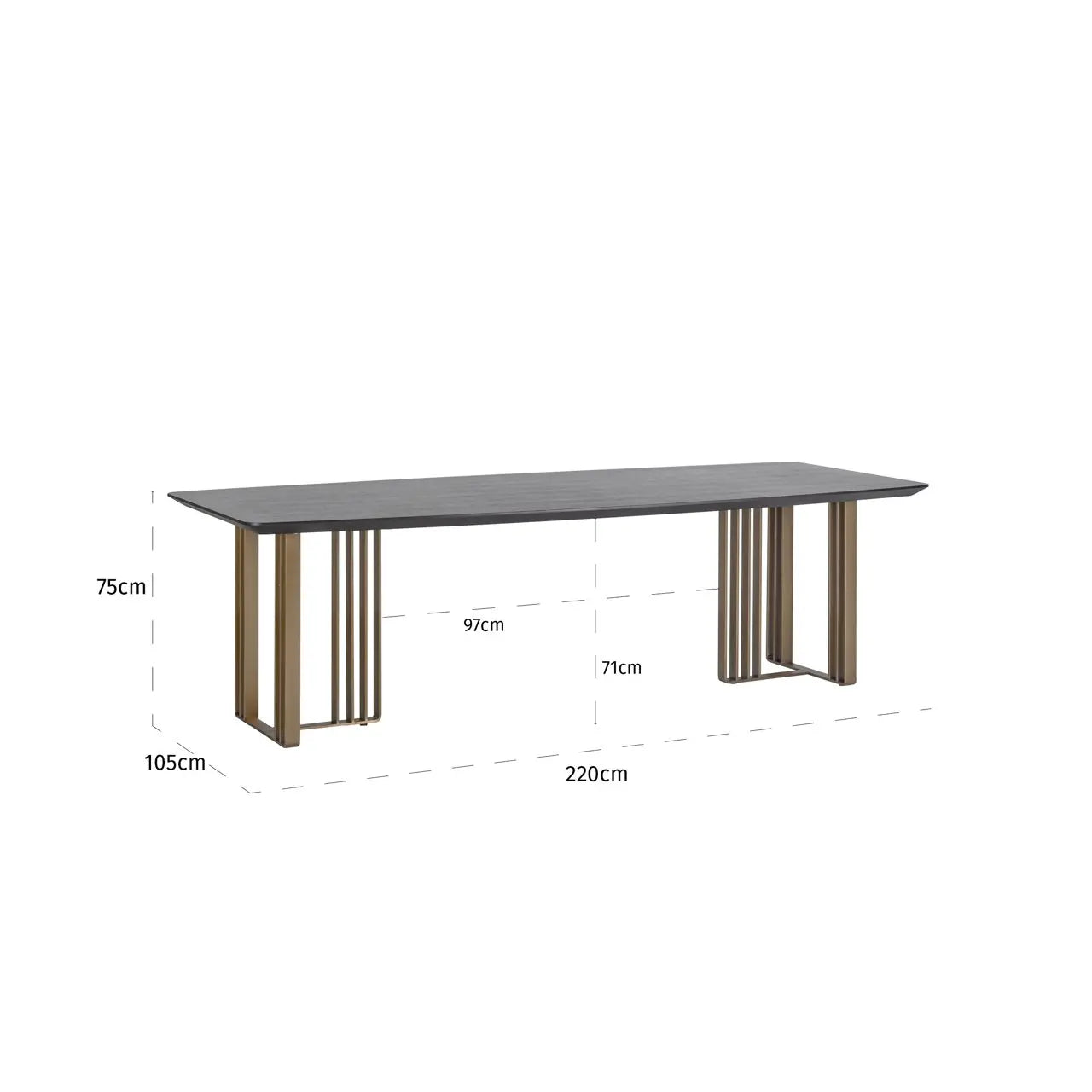 Richmond Interiors Maverick Charcoal Oak Dining Table – Brushed Gold Base   Nicholas John Interiors