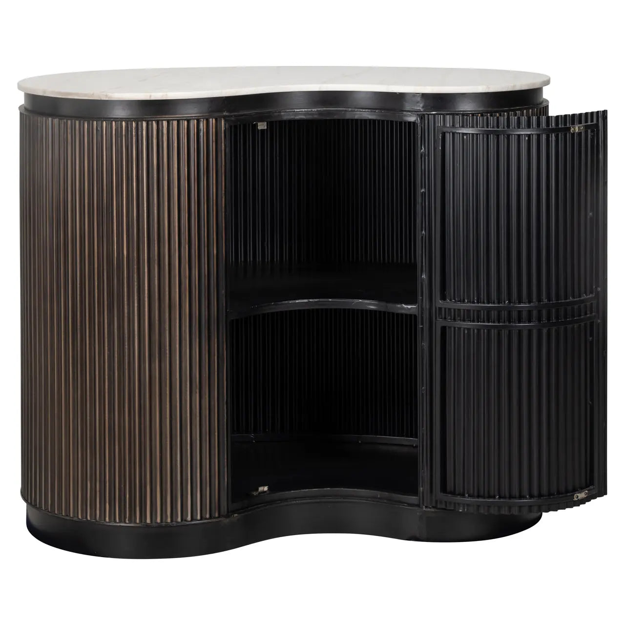 Richmond Interiors Mayfield 1-Door Ribbed Mango Wood Bar table with Marble Top  Nicholas John Interiors