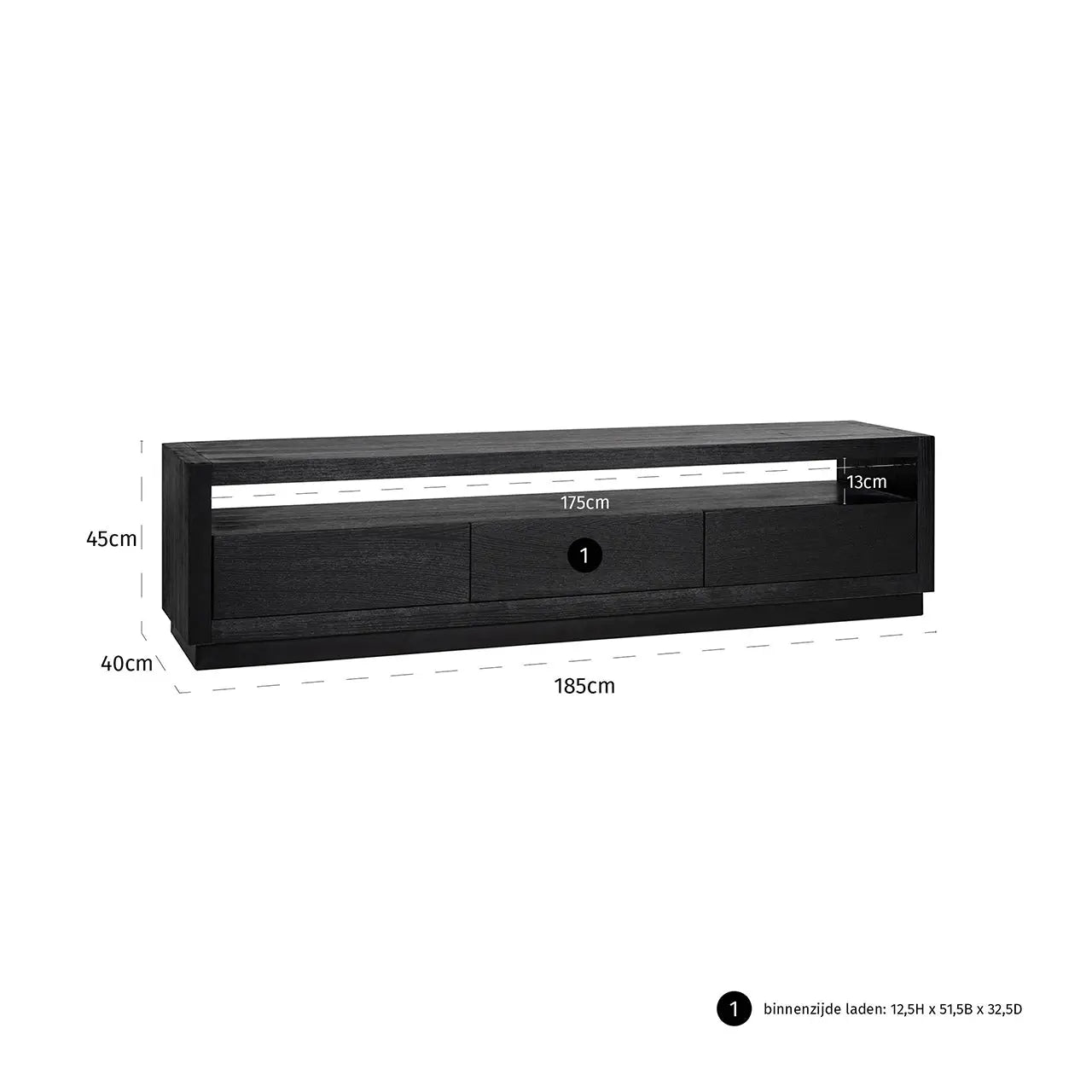 Richmond Interiors Oakura 3 Drawer Media Unit in Black  Nicholas John Interiors